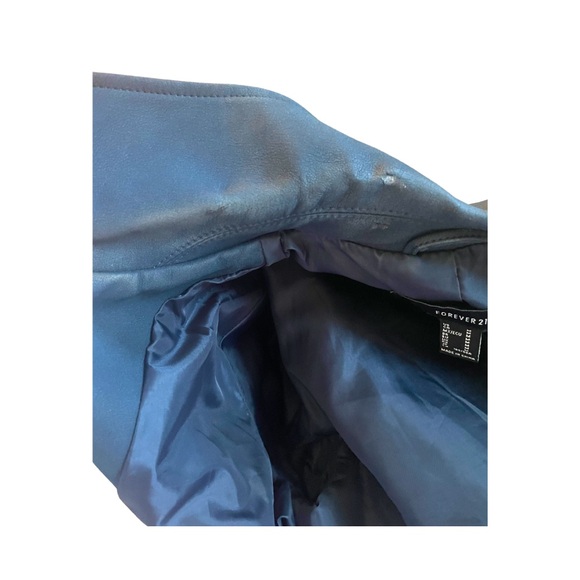 Forever 21 Navy Faux Suede Biker Jacket - Gold Zippers, Size M - Picture 3 of 5